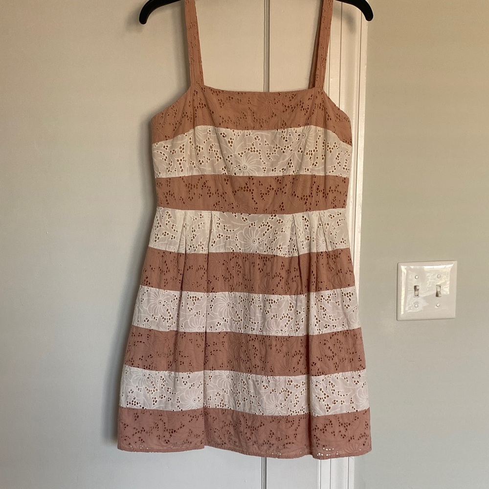 LOFT Eyelit Dress in Peach/White